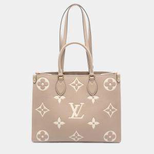 Pre Owned Louis Vuitton OnTheGo MM Beige Monogram Leather Tote Bag