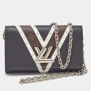 Louis Vuitton Black Epi Leather and Monogram Canvas Studded Twist Wallet on Chain