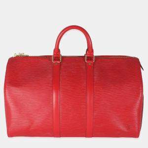 Pre Owned Louis Vuitton Vintage Red Epi Leather Keepall 45 Bag