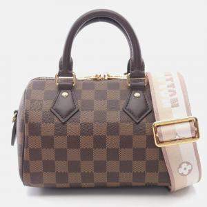 Pre Owned Louis Vuitton Speedy Bandouliere 20 Damier Ebene Brown Canvas Leather Handbag