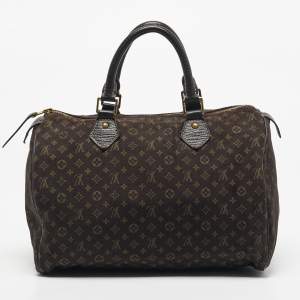 Pre Owned Louis Vuitton Fusain Monogram Mini Lin Canvas Speedy 30 Bag