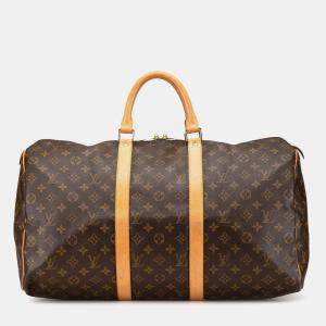 Pre Owned Louis Vuitton Brown Monogram Keepall 50 Travel Bag