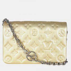 Louis Vuitton Gold Metallic Lambskin Embossed Monogram Pochette Coussin