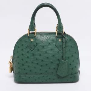 Pre Owned Louis Vuitton Green Ostrich Alma BB Bag