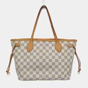 Pre Owned Louis Vuitton Neverfull PM Off-white Damier Azur Canvas Tote Bag