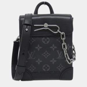 Pre Owned Louis Vuitton Nano Steamer Black Monogram Eclipse Leather Shoulder Bag