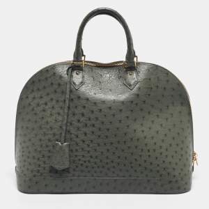 Pre Owned Louis Vuitton Light Green Ostrich Leather Alma GM Bag