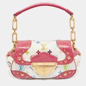 Pre Owned Louis Vuitton Pink/White Multicolor Monogram Canvas and Alligator Marilyn Bag