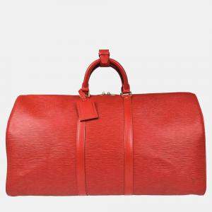Pre Owned Louis Vuitton Keepall 55 Red Epi Leather Travel Bag