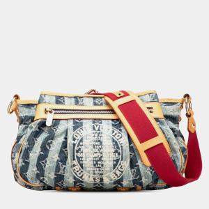 Pre Owned Louis Vuitton Blue Monogram Denim Porte Epaule Raye Cabas MM
