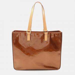 Pre Owned Louis Vuitton Columbus Shoulder Tote Bag Vernis Leather Bronze