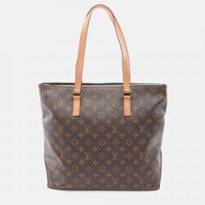 Pre Owned Louis Vuitton Cabas Mezzo Tote Bag  Monogram Canvas Leather Brown