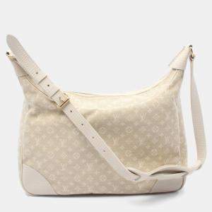 Pre Owned Louis Vuitton Boulogne Shoulder Bag  Monogram Mini Lin Canvas Leather Dune