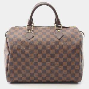 Pre Owned Louis Vuitton Speedy 30 Handbag  Damier Canvas Leather Brown Ebene