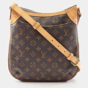 Pre Owned Louis Vuitton Odeon Pm Shoulder Bag  Monogram Canvas Leather Brown