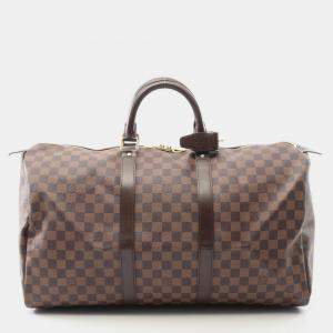 Pre Owned Louis Vuitton Keepall 50 Travel Duffle Bag  Damier Canvas Ebene