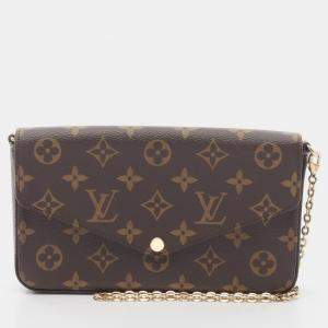 Pre Owned Louis Vuitton Felicie Pochette Monogram Fuschia Brown Canvas Shoulder Bag