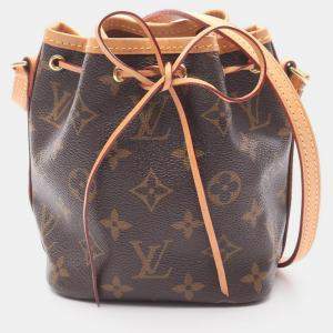 Pre Owned Louis Vuitton Nano Noe Brown Monogram Canvas Leather Shoulder Bag