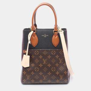 Pre Owned Louis Vuitton Fold Tote MM Black/Brown Monogram Canvas Leather Shoulder Bag