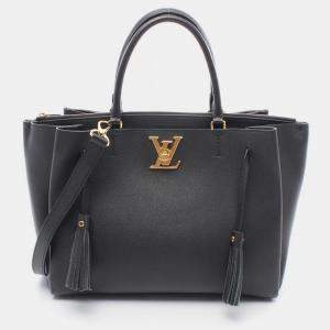Pre Owned Louis Vuitton Lockme Black Leather Shoulder Bag