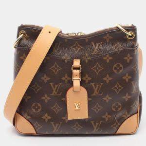 Pre Owned Louis Vuitton Odeon NM PM Brown Monogram Canvas Leather Shoulder Bag