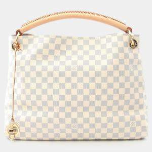 Pre Owned Louis Vuitton Artsy MM White Damier Azur Canvas Leather Shoulder Bag