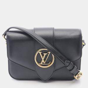 Pre Owned Louis Vuitton Pont 9 Black Leather Shoulder Crossbody Bag