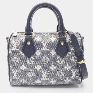 Pre Owned Louis Vuitton Speedy Bandoulière 20 Monogram Jacquard Navy Blue Shoulder Handbag