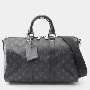 Pre Owned Louis Vuitton Keepall Bandoulière 35 Monogram Eclipse Black Shoulder Handbag