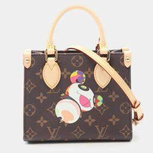 Pre Owned Louis Vuitton Onthego BB Takeshi Murakami Brown Monogram Canvas Tote Bag