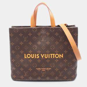 Pre Owned Louis Vuitton Shopper Tote MM Brown Monogram Leather Shoulder Bag