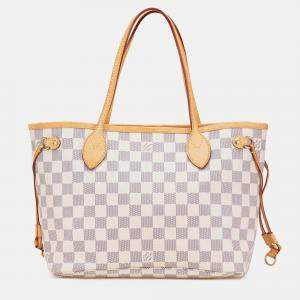 Pre Owned Louis Vuitton White Damier Azur Neverfull PM