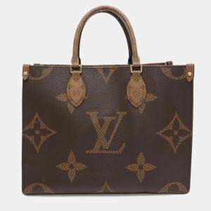 Pre Owned Louis Vuitton Onthego MM Red Monogram Reverse Canvas Tote Bag
