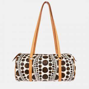 Pre Owned Louis Vuitton Papillon 30 White Pumpkin Dot Coated Canvas Shoulder Bag
