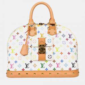 Pre Owned Louis Vuitton Alma GM White Monogram Multicolor Coated Canvas Shoulder Bag
