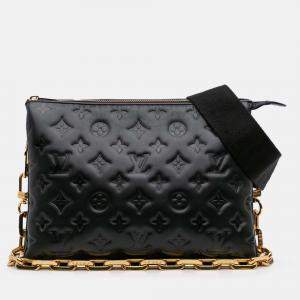 Pre Owned Louis Vuitton Black Monogram Embossed Puffy Lambskin Coussin PM