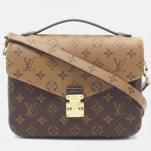 Pre Owned Louis Vuitton Pochette Metis Mm Monogram Reverse Handbag Coated Canvas Leather Brown
