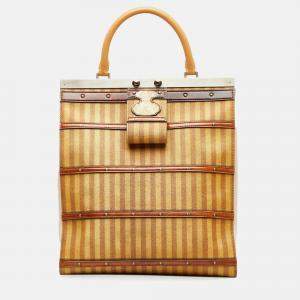 Pre Owned Louis Vuitton Crown Frame Gm Trunk Pattern Handbag Brown Pvc Leather