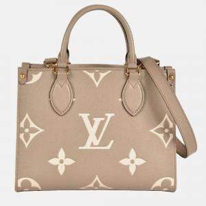 Pre Owned Louis Vuitton On The Go Pm Tote Bag Monogram Empreinte Beige Bicolor Tourterelle Creme