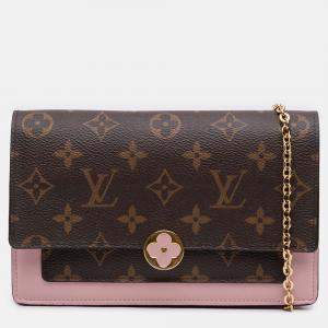 Pre Owned Louis Vuitton Brown/Pink Monogram Flore Wallet On Chain