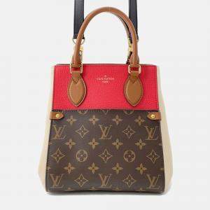 Pre Owned Louis Vuitton Fold Tote Cerise/Cream/Brown Monogram Calf Leather Size Pm