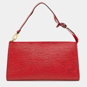 Pre Owned Louis Vuitton Castilian Red Epi Leather Pochette Accessoires Bag