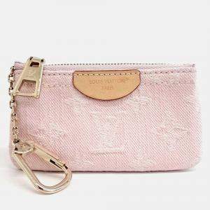 Pre Owned Louis Vuitton Pink Fabric Monogram Denim Key Pouch