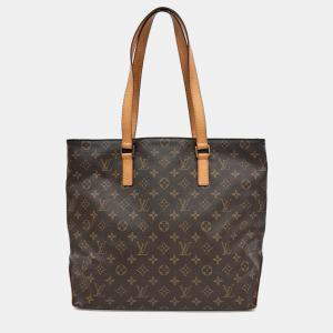 Pre Owned Louis Vuitton Brown Coated Canvas and Leather Monogram Cabas Mezzo
