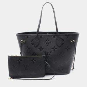 Pre Owned Louis Vuitton Neverfull MM Black Monogram Empreinte Leather Tote Bag