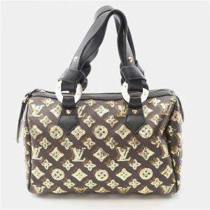 Pre Owned Louis Vuitton Speedy 30 Monogram Eclipse Brown Coated Canvas Leather Handbag