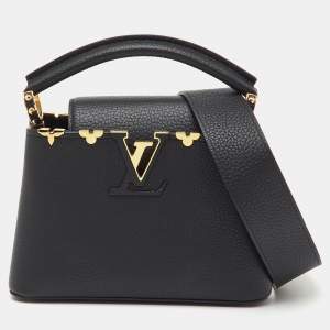 Pre Owned Louis Vuitton Black Leather Capucines Mini Bag