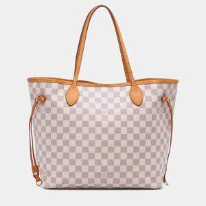 Pre Owned Louis Vuitton White Damier Azur Neverfull MM