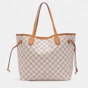 Pre Owned Louis Vuitton White Damier Azur Neverfull MM