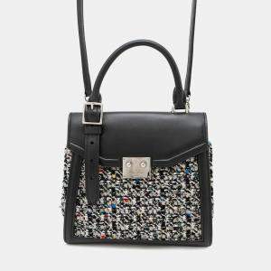 Pre Owned Louis Vuitton Lv Arc PM Gray Black Tweed Leather Handbag